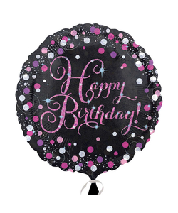 Happy Birthday Foil Balloon 18" - Black & Pink