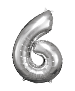 33'' Silver Numbered Foil Balloon #6