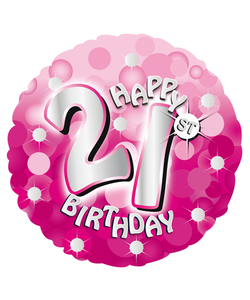 Pink Happy 21st Birthday Foil Balloons - 18"