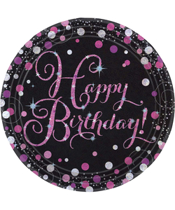 Pink Sparkling Happy Birthday Paper Plates