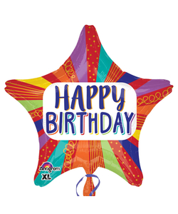 Striped Star Happy Birthday Standard Foil Balloons
