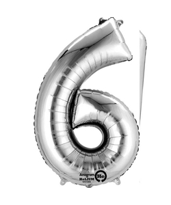 16” Number 6 Silver Air Fill Balloon
