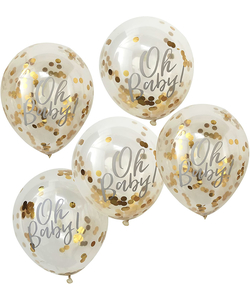 Oh Baby Shower Confetti Balloons Gold Foiled 5 Pack