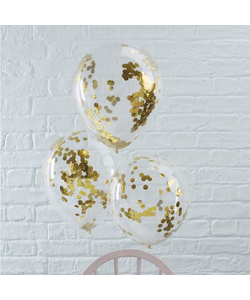 Gold Confetti Balloons - 5 Pack