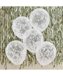 Hey Baby Shower Confetti Balloons - 5 Pack