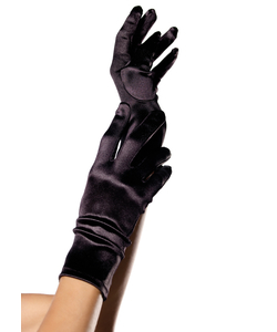Wrist Length Satin Gloves - Black