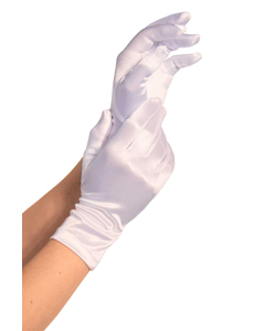 Wrist Length Satin Gloves - White