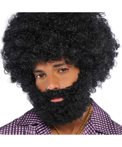 Afro Beard and Moustache - Black