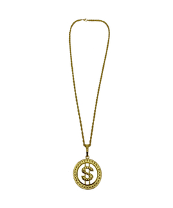 Gold Dollar Sign Circle Necklace