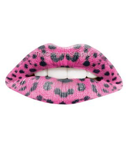 Pink Leopard temporary lip tattoo