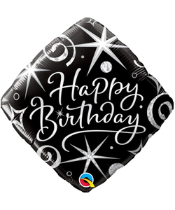 Black & Silver Happy Birthday Balloon - 18"