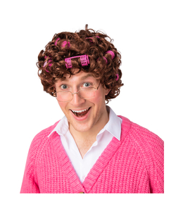 Granny Wig with Rollers - Brown
