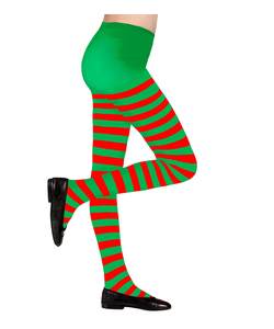 Kids Striped Tights - Red/Green