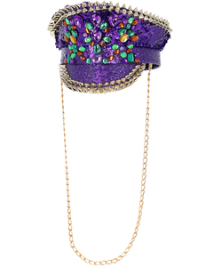 Deluxe Sequin Studded Captains Hat - Purple