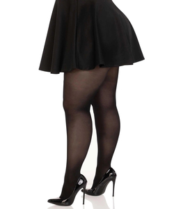 Plus Size Opaque Sheer To Waist Tights With Cotton Crotch Black
