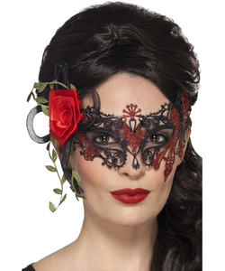 Day of the Dead Eye Mask - Black with Roses