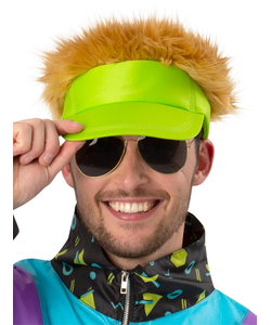 80s Neon Green Visor Hat with Dark Blonde Hair