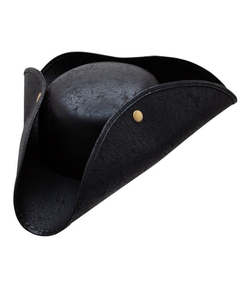 Distressed Faux Leather Pirate Hat - Black