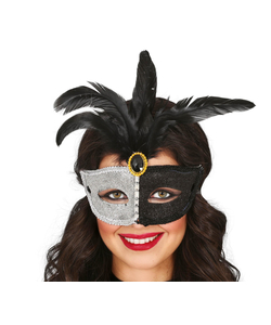 Glitter Eye Mask With Feathers - Black