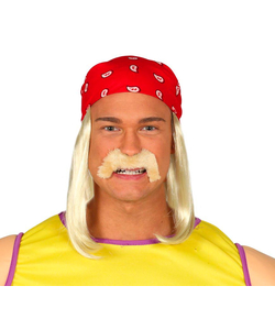 Red Bandana with Wig and Moustache