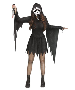 Black Glitter Ghost Face Costume - Ladies