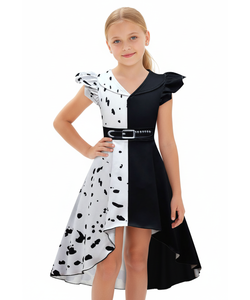 Black and White Spotted Pattern Dress - Tweens