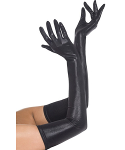 Wet Look Black Gloves