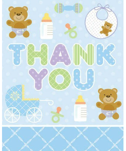 Teddy Baby Blue Thank You Cards - 8 Pack
