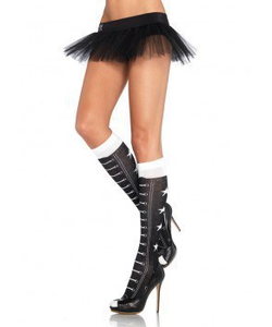 Faux lace up star print knee socks.