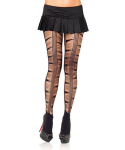 Opaque spandex pantyhose w/eyelash web and net stripe front accent Black