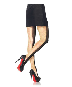 Two-Tone Duel Net Pantyhose - Black/Neon Green