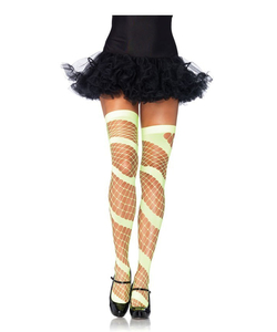 Swirl Diamond Net Thigh Highs - Neon Green