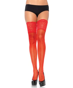 Lycra Sheer Thi Hi W/5"Silicone Lace Top Red