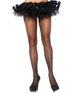Spandex sheer pantyhose with rhinestone galaxy single leg accent Black