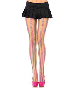 Neon Rainbow Striped Fishnet Pantyhose