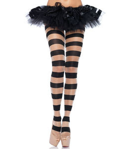 Sheer And Opaque Striped Pantyhose - Black/Nude