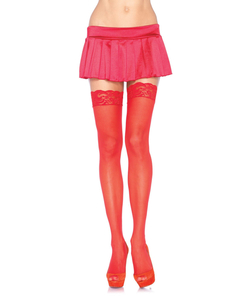 Red Black Nylon Sheer Thigh High Stockings