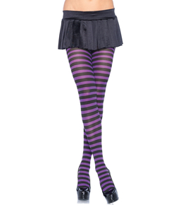 Striped Nylon Tights - Black/Purple