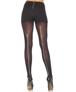 Opaque Metallic Zipper Print Backseam Pantyhose