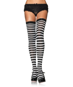 Striped Nylon Stockings - Black/White