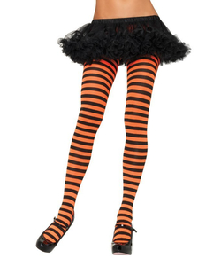 Striped Nylon Tights - Black/Orange