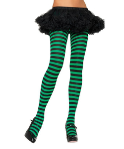 Striped Nylon Tights - Black/Kelly Green