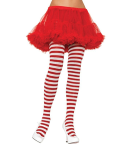 Striped Nylon Tights - White/Red