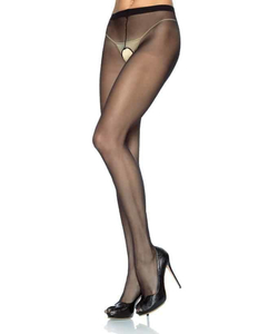 Plus Size Sheer Nylon Crotchless Pantyhose - Black