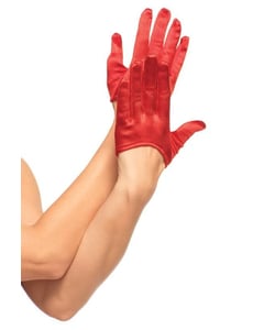 Mini Cropped Satin Gloves - Red