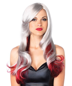 grey and red wig