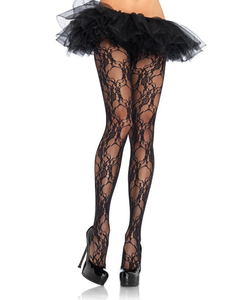 Plus Size Floral lace pantyhose 1X-2X Black