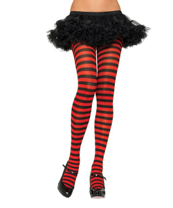 Nylon Striped Tights - Black/Red