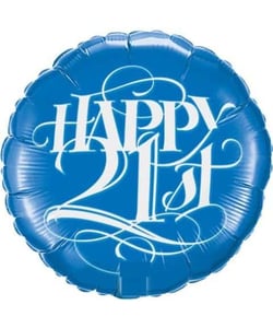 Happy 21st Round Foil Balloon - Blue