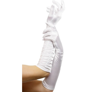 Elbow Length Satin Gloves - White